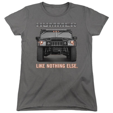 Charcoal women's t-shirt with Hummer Like Nothing Else graphic