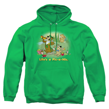 Kelly green pullover hoodie with Yogi Bear Life's A Picnic graphic