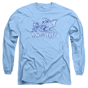 Carolina blue men's long sleeve t-shirt with Tom and Jerry Sketchy graphic