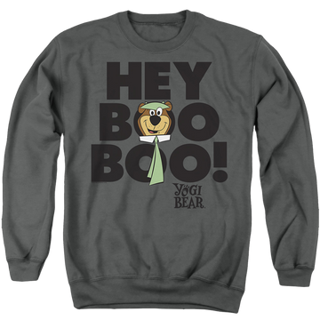 Charcoal men's crewneck sweatshirt with Yogi Bear Hey Boo Boo graphic