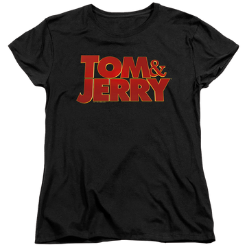 Black women's t-shirt with Tom and Jerry Movie Logo graphic