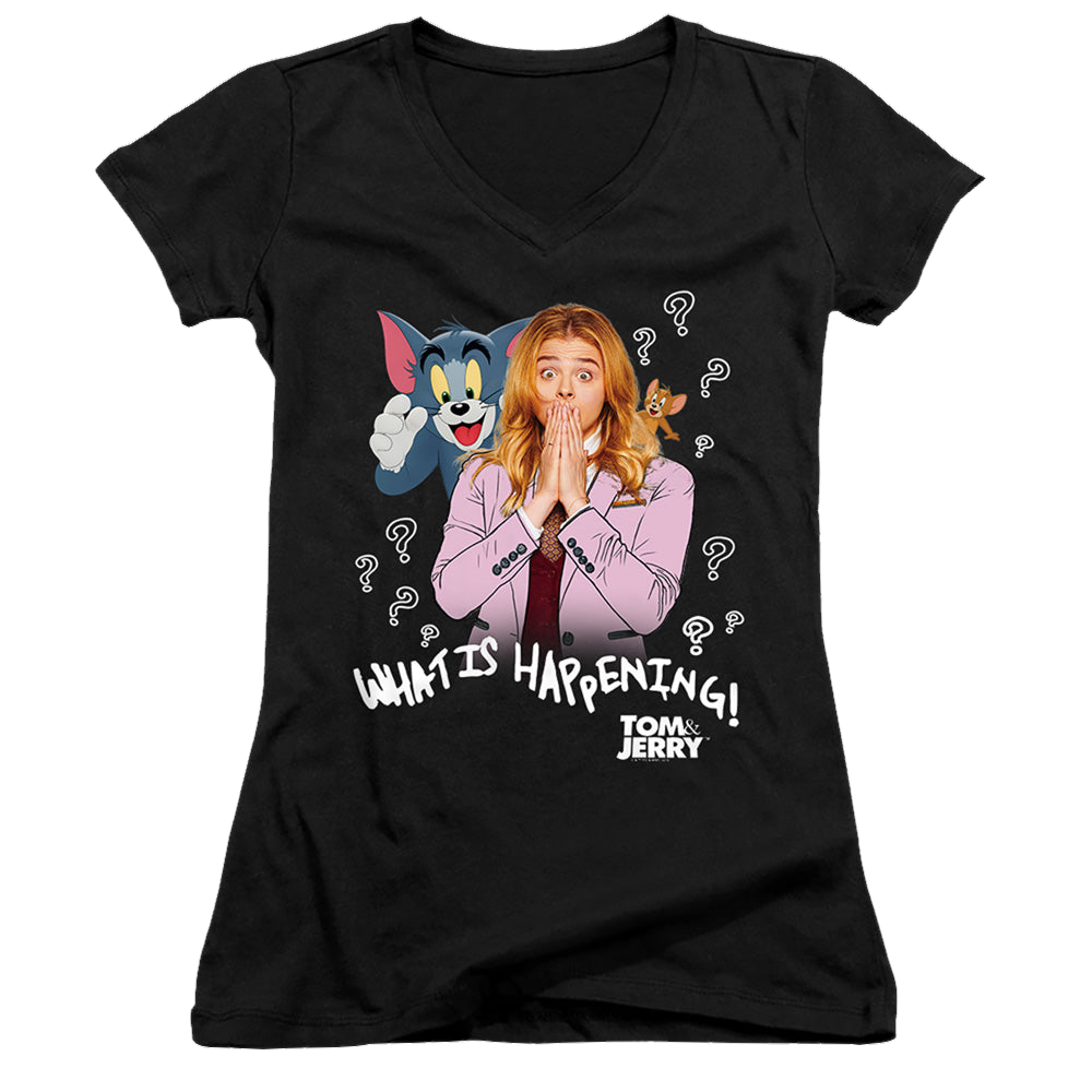 Tom and Jerry What Is Happening - Juniors V-Neck T-Shirt Juniors V-Neck T-Shirt Tom and Jerry   