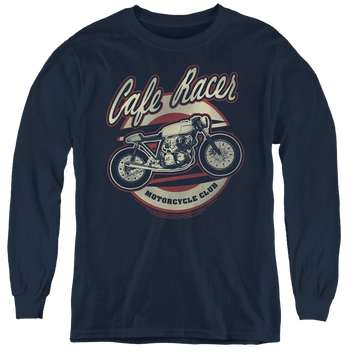 Navy youth long sleeve t-shirt with Honda Cafe Racer graphic