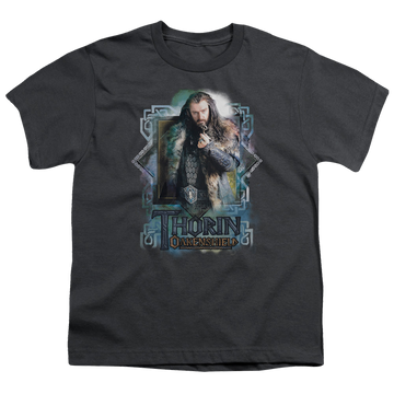 Charcoal youth t-shirt for ages 8 to 12 with The Hobbit Thorin Oakenshield graphic