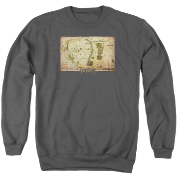 Charcoal men's crewneck sweatshirt with The Hobbit Middle Earth Map graphic