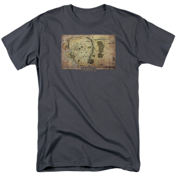 Charcoal men's regular fit t-shirt with The Hobbit Middle Earth Map graphic