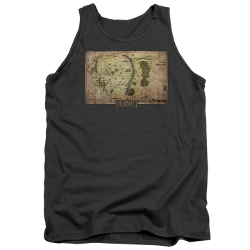 Charcoal men's tank with The Hobbit Middle Earth Map graphic