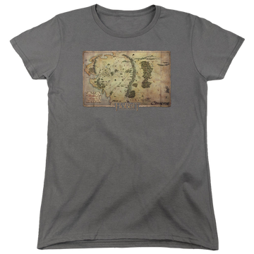 Charcoal women's t-shirt with The Hobbit Middle Earth Map graphic