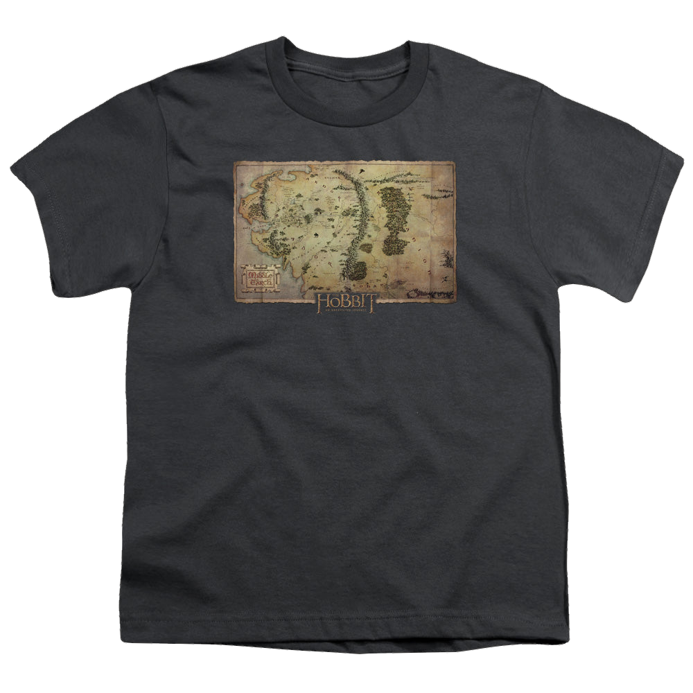 Hobbit Movie Trilogy, The Middle Earth Map - Youth T-Shirt Youth T-Shirt (Ages 8-12) The Hobbit   