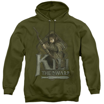 Military green pullover hoodie with The Hobbit Kili graphic