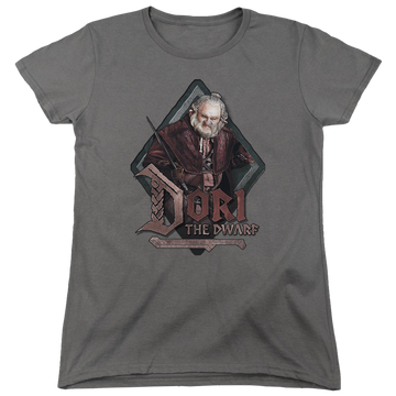 Charcoal women's t-shirt with The Hobbit Dori graphic