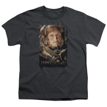 Charcoal youth t-shirt for ages 8 to 12 with The Hobbit Ori graphic
