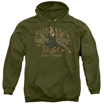 Military green pullover hoodie with The Hobbit Tauriel graphic