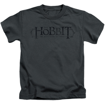 Charcoal kid's t-shirt for ages 4 to 7 with The Hobbit Ornate Logo graphic
