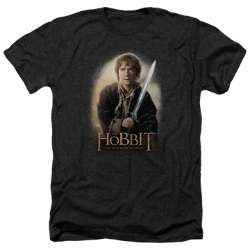 Charcoal men's heather t-shirt with The Hobbit Bilbo And Sting graphic