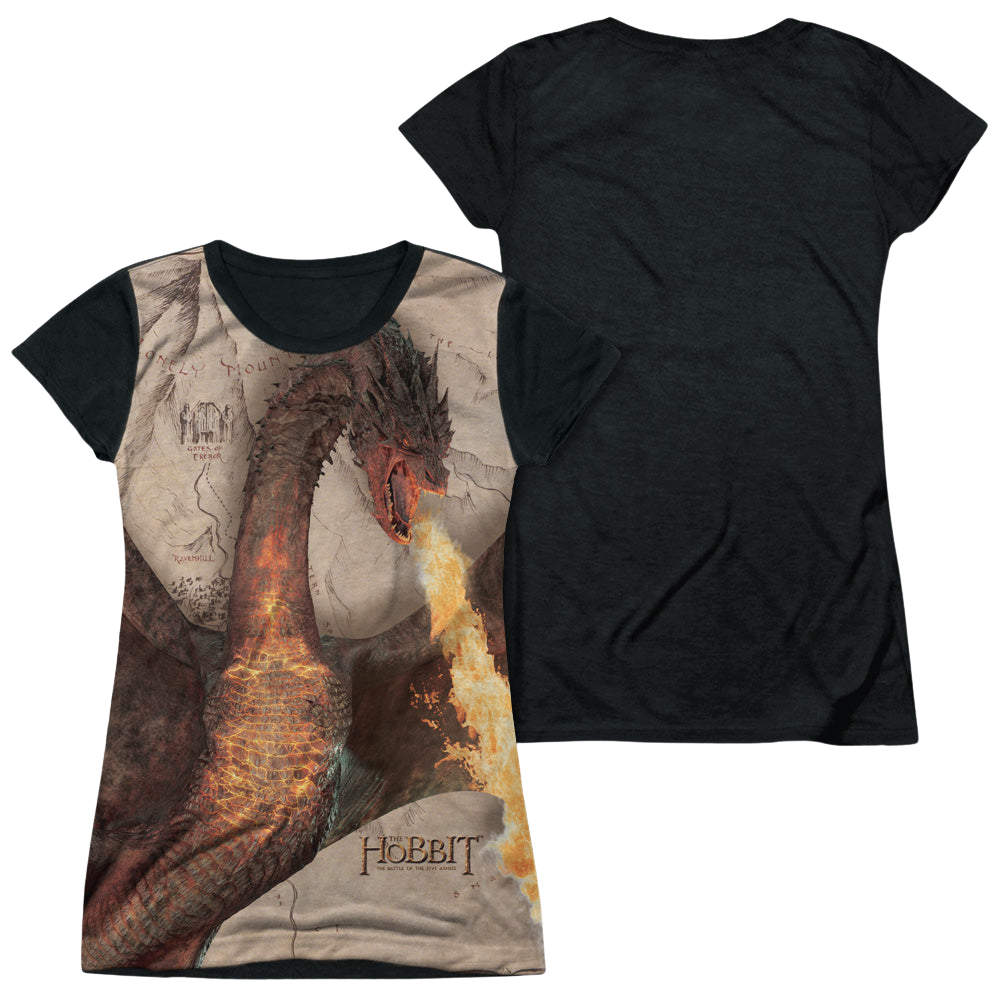 Hobbit Movie Trilogy, The Smaug Attack - Juniors Black Back T-Shirt Juniors Black Back T-Shirt The Hobbit   
