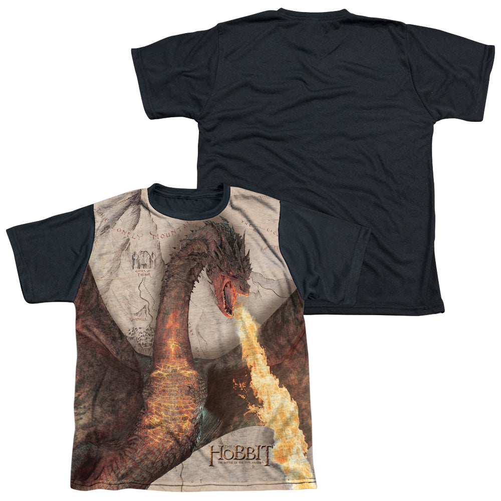 Hobbit Movie Trilogy, The Smaug Attack - Youth Black Back T-Shirt Youth Black Back T-Shirt (Ages 8-12) The Hobbit   