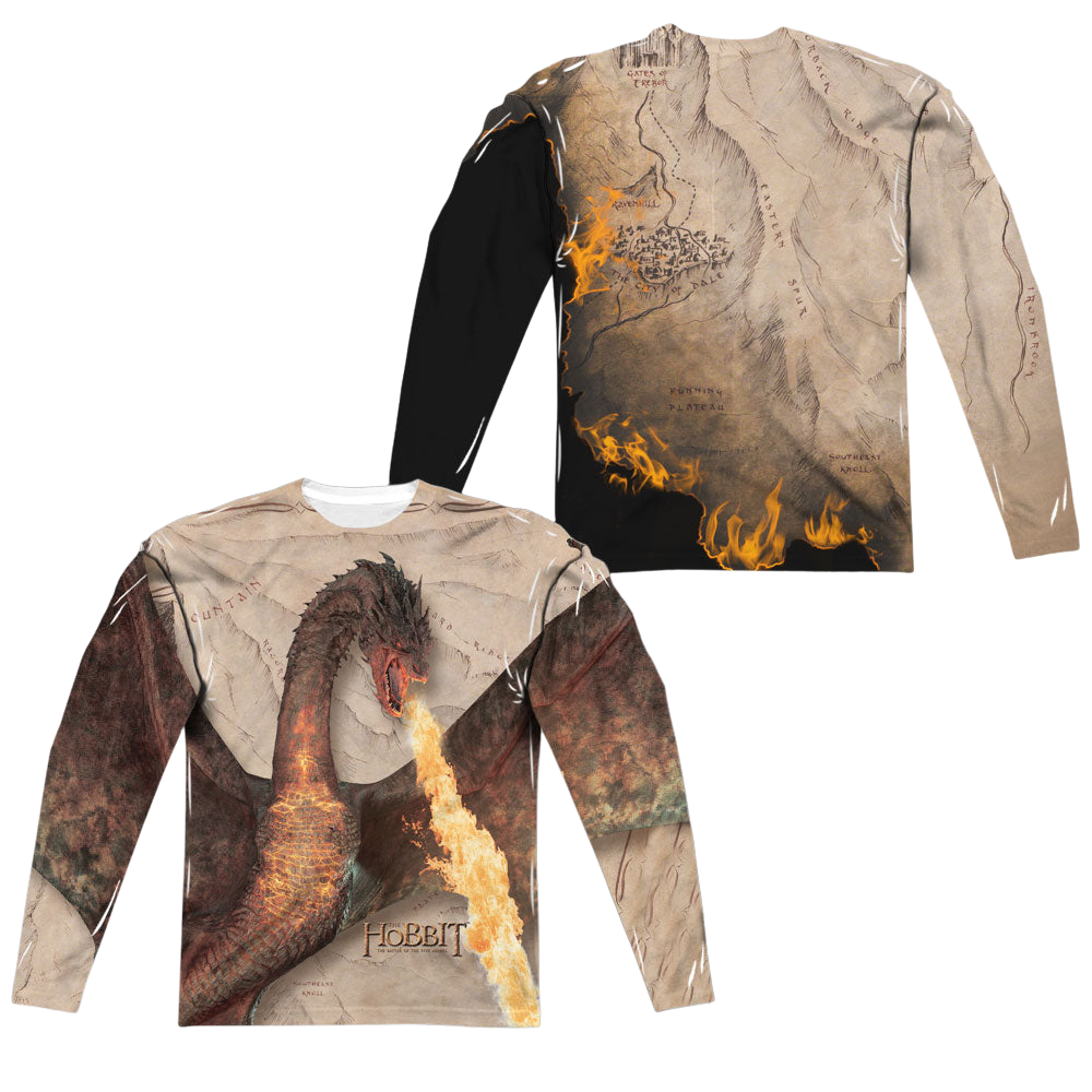 Hobbit Movie Trilogy, The Smaug Attack (Front/Back Print) - Men's All-Over Print Long Sleeve Men's All-Over Print Long Sleeve The Hobbit   