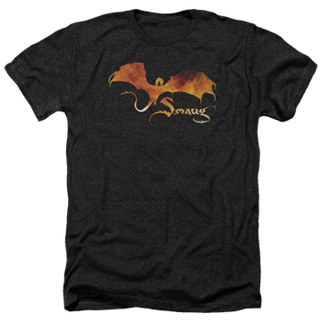 Charcoal men's heather t-shirt with The Hobbit Smaug On Fire graphic