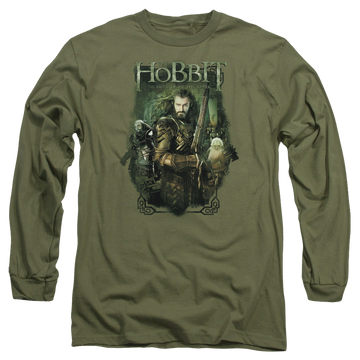 Military green men's long sleeve t-shirt with The Hobbit Thorin And Company graphic