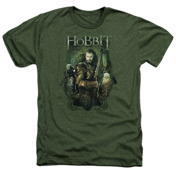 Military green men's heather t-shirt with The Hobbit Thorin And Company graphic