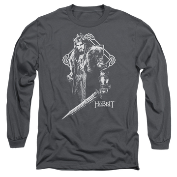 Charcoal men's long sleeve t-shirt with The Hobbit King Thorin graphic
