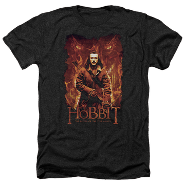 Charcoal men's heather t-shirt with The Hobbit Fates graphic