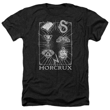 Charcoal men's heather t-shirt with Harry Potter Horcrux Symbols graphic