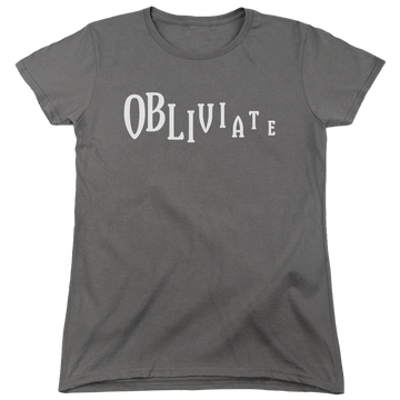 Charcoal women's t-shirt with Harry Potter Obliviate graphic