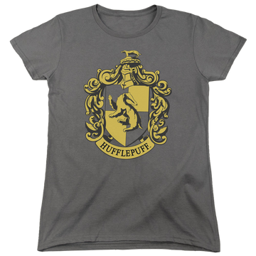 Charcoal women's t-shirt with Harry Potter Hufflepuff Crest graphic
