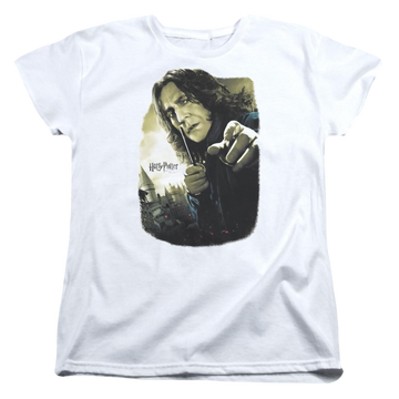 White women's t-shirt with Harry Potter Snape Poster graphic