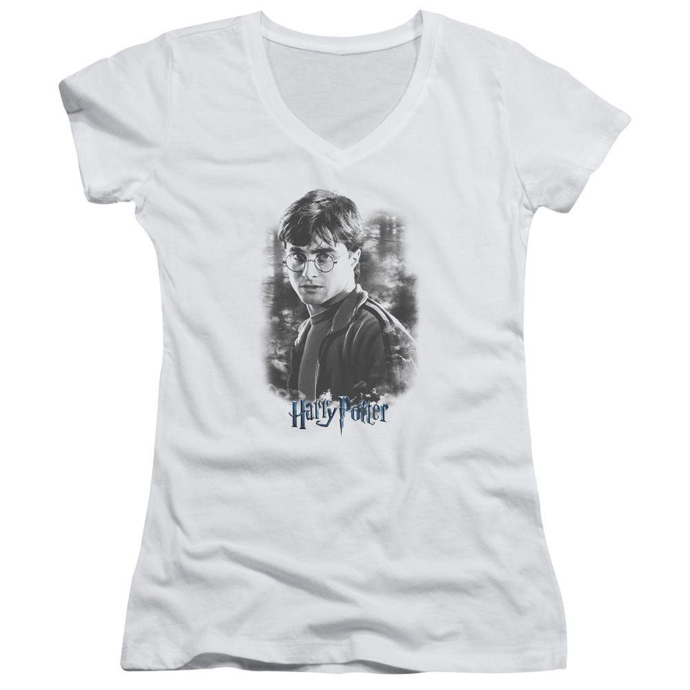Harry Potter Harry In The Woods Juniors V-Neck T-Shirt Juniors V-Neck T-Shirt Harry Potter   