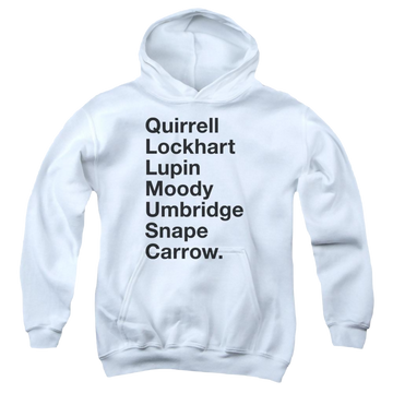 White youth hoodie for ages 8 to 12 with Harry Potter Professors graphic
