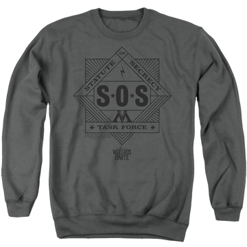 Charcoal men's crewneck sweatshirt with Harry Potter Sos Task Force graphic
