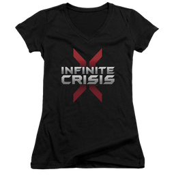 Infinite Crisis Logo Juniors V-Neck T-Shirt Juniors V-Neck T-Shirt Infinite Crisis   