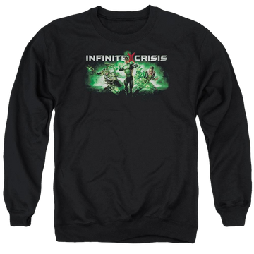 Black men's crewneck sweatshirt with Infinite Crisis Ic Green graphic