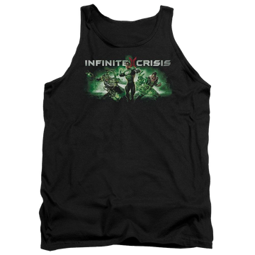 Black men's tank with Infinite Crisis Ic Green graphic