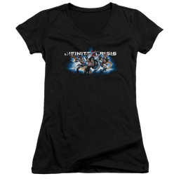 Infinite Crisis Ic Blue Juniors V-Neck T-Shirt Juniors V-Neck T-Shirt Infinite Crisis   