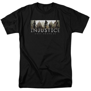 Black men's regular fit t-shirt with Injustice Gods Among Us Logo graphic