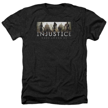 Charcoal men's heather t-shirt with Injustice Gods Among Us Logo graphic