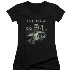 Injustice Gods Among Us Key Art Juniors V-Neck T-Shirt Juniors V-Neck T-Shirt Injustice Gods Among Us   