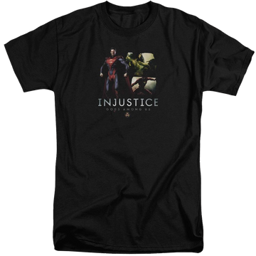 Black men's tall fit t-shirt with Injustice Gods Among Us Supermans Revenge graphic