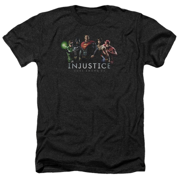 Charcoal men's heather t-shirt with Injustice Gods Among Us Injustice League graphic