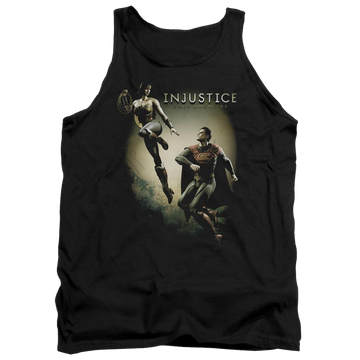 Black men's tank with Injustice Gods Among Us Battle Of The Gods graphic