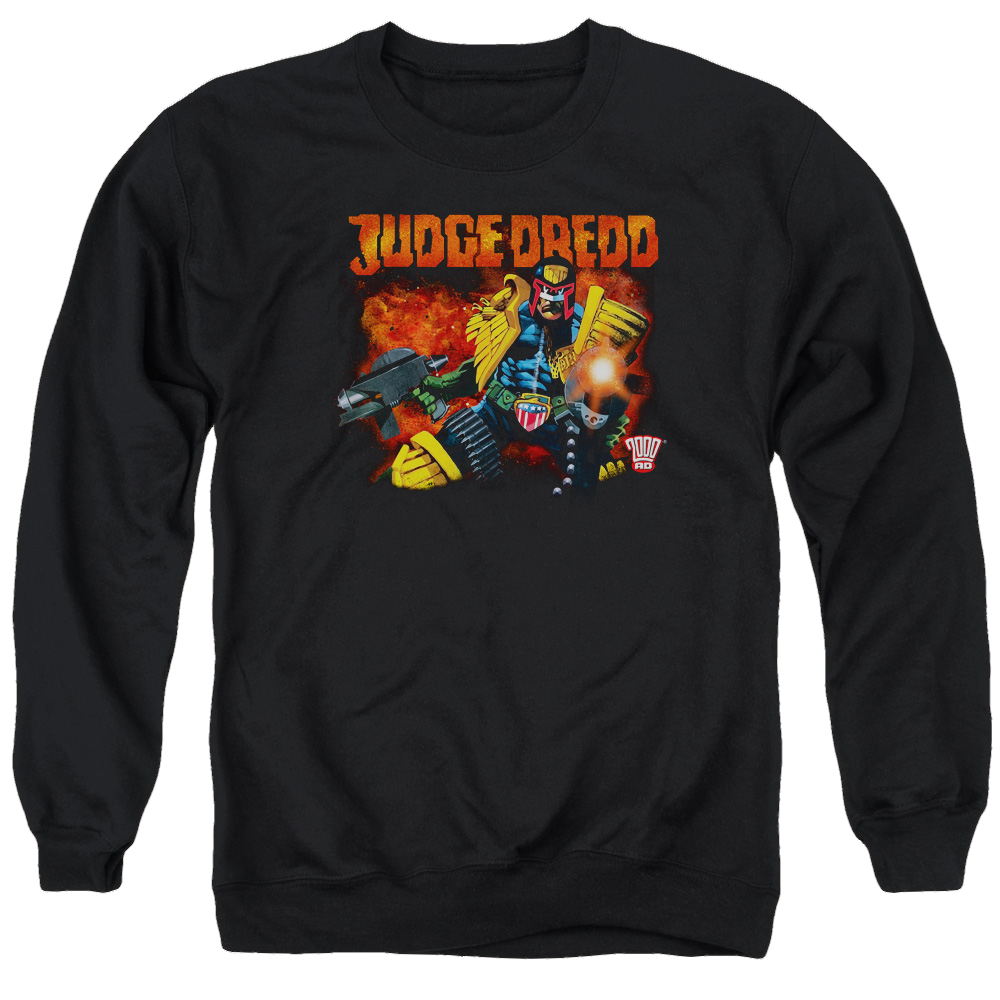 Judge Dredd Through Fire Men's Crewneck Sweatshirt Men's Crewneck Sweatshirt Judge Dredd   