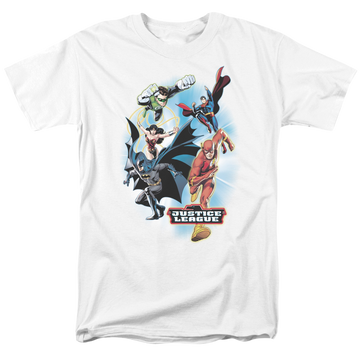 White men's regular fit t-shirt with The Flash At Your Service graphic