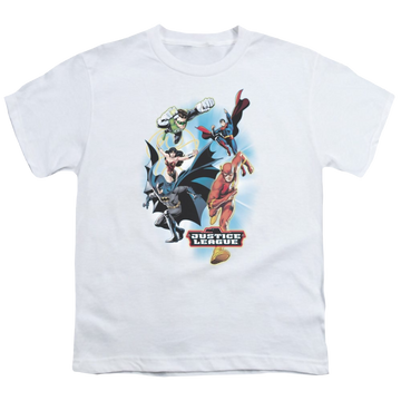 White youth t-shirt for ages 8 to 12 with The Flash At Your Service graphic