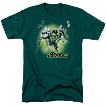 Hunter green men's regular fit t-shirt with Green Lantern Lantern Burst graphic