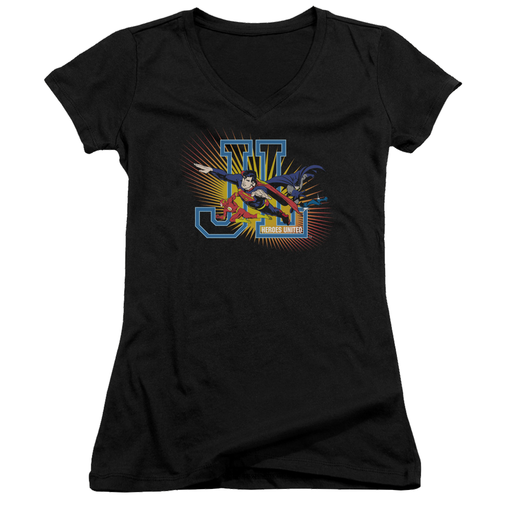 Justice League Heroes United Juniors V-Neck T-Shirt Juniors V-Neck T-Shirt Justice League   