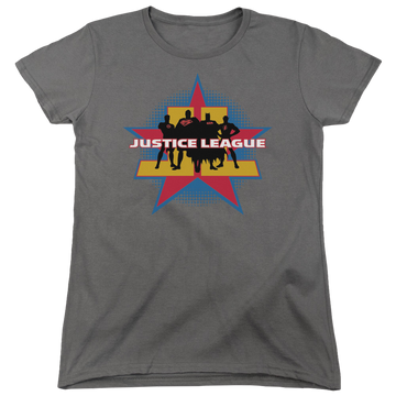 Charcoal women's t-shirt with Justice League Stand Tall graphic